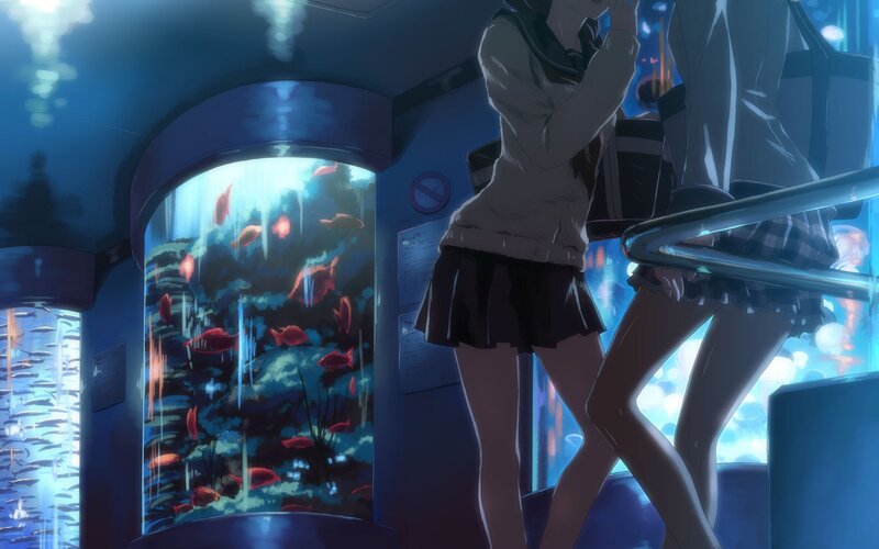 Two Girls in School Uniforms — Blue, Calm, Night
