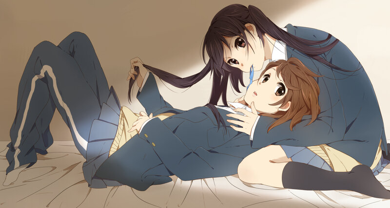 Two Girls in School Uniforms — Blue, Calm