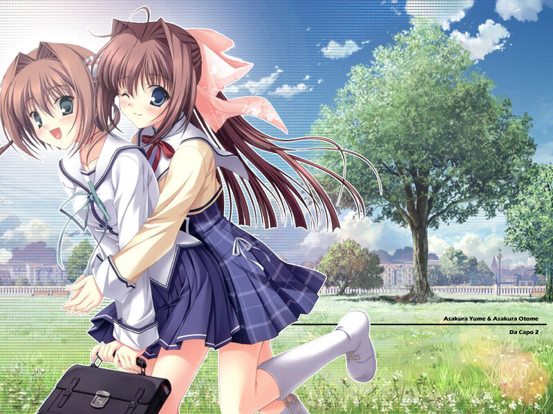 Two Girls in School Uniforms — Blue, Cheerful, Afternoon