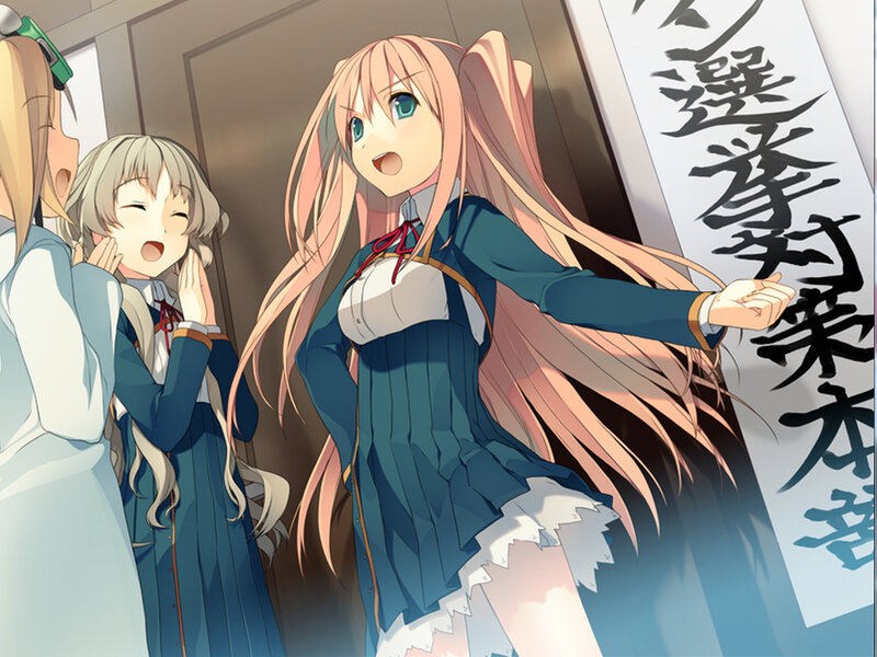 Two Girls in School Uniforms — Blue, Dramatic, Anime