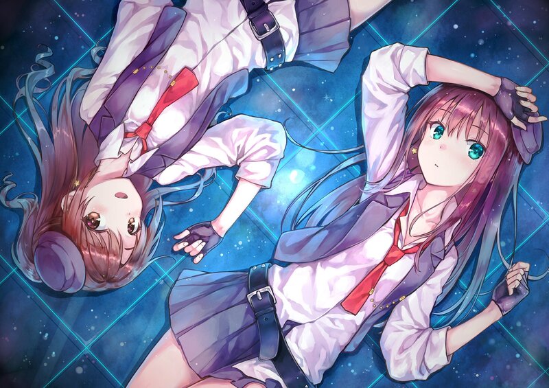 Two Girls in School Uniforms — Blue, Dreamy