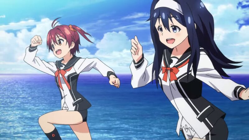 Two Girls in School Uniforms — Blue, Energetic