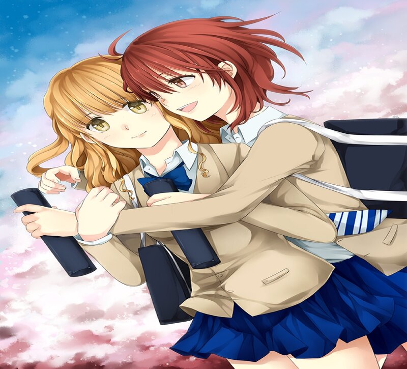 Two Girls in School Uniforms — Blue, Peaceful