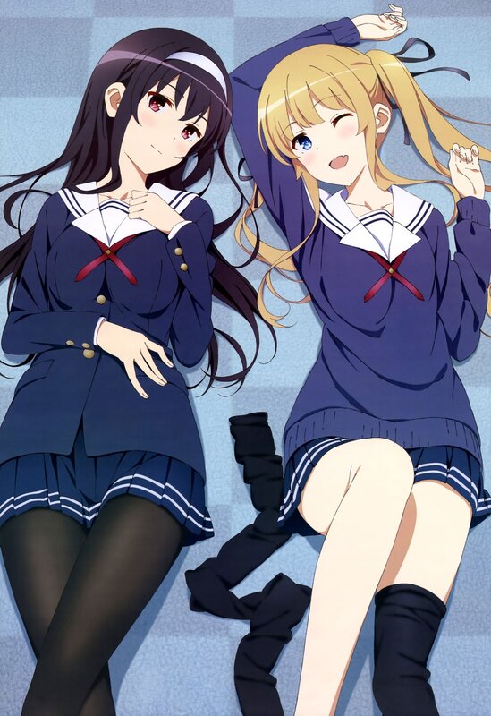 Two Girls in School Uniforms — Blue, Playful, Anime, School Uniform
