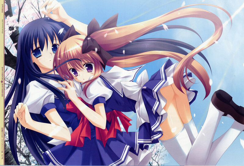 Two Girls in School Uniforms — Blue, Serene