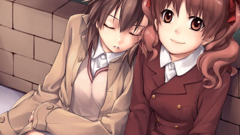 Two Girls in School Uniforms — Brown, Calm, Anime
