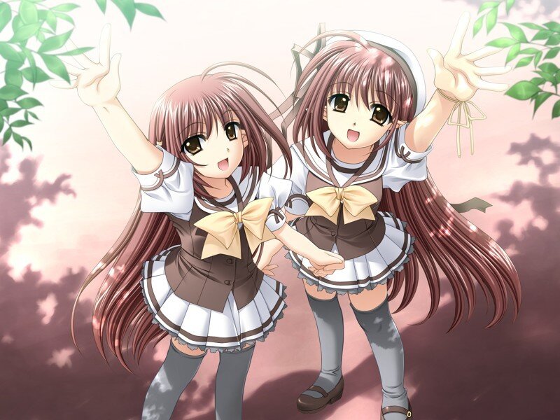 Two Girls in School Uniforms — Brown, Cheerful