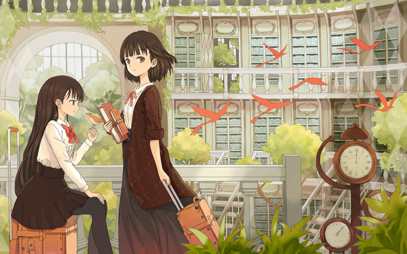 Two Girls in School Uniforms — Brown, Serene