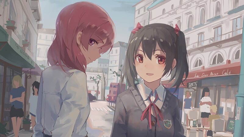 Two Girls in School Uniforms — Gray, Calm, Afternoon