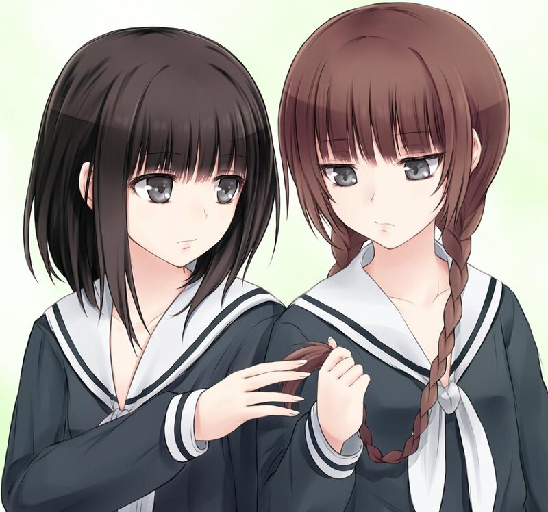 Two Girls in School Uniforms — Gray, Calm