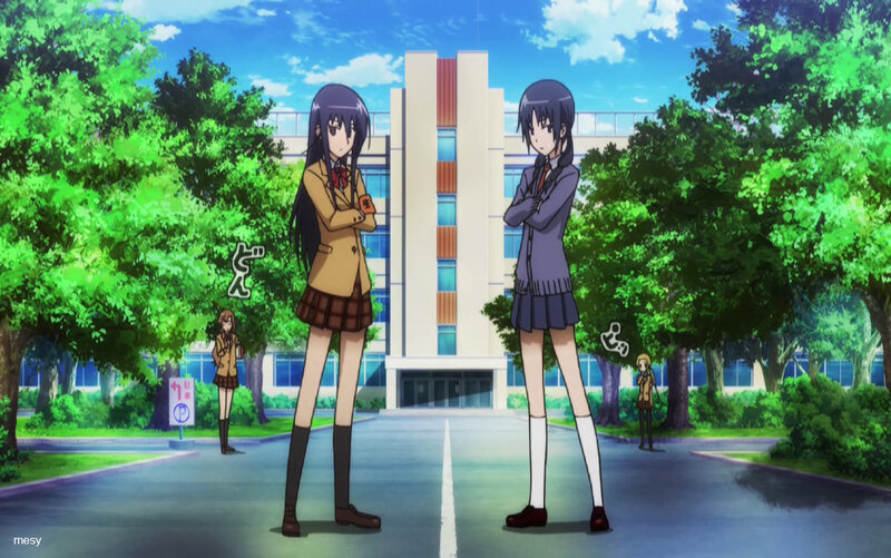 Two Girls in School Uniforms — Green, Calm