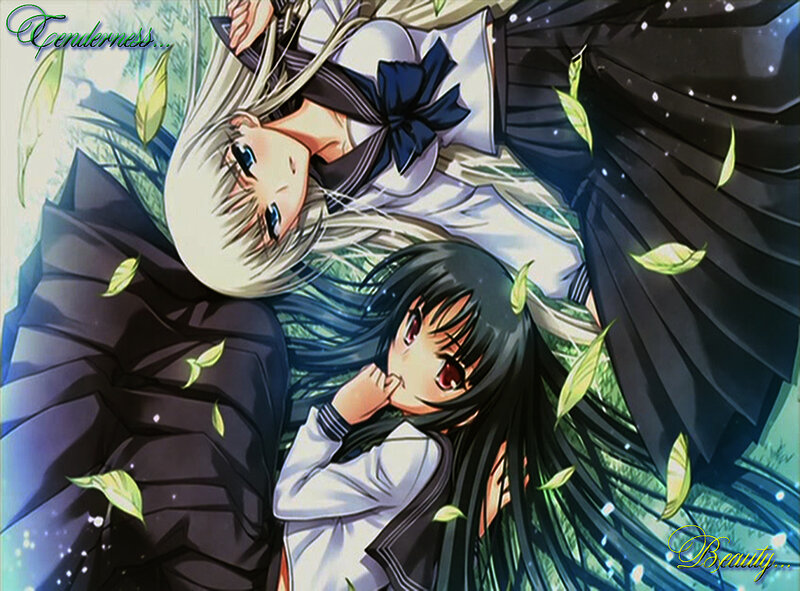 Two Girls in School Uniforms — Green, Serene, Spring