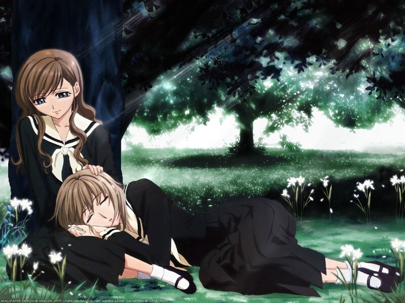 Two Girls in School Uniforms — Green