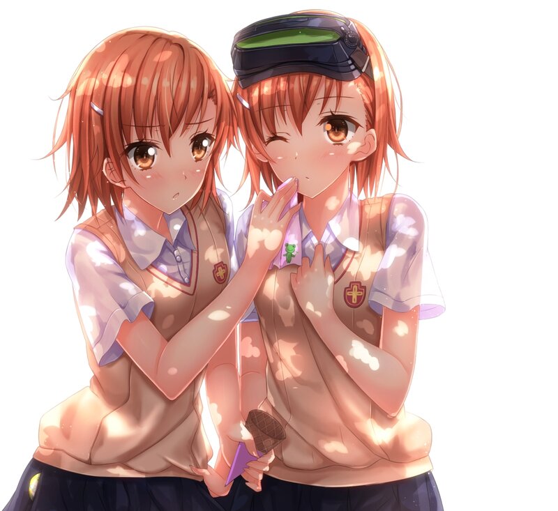 Two Girls in School Uniforms — Orange, Cheerful