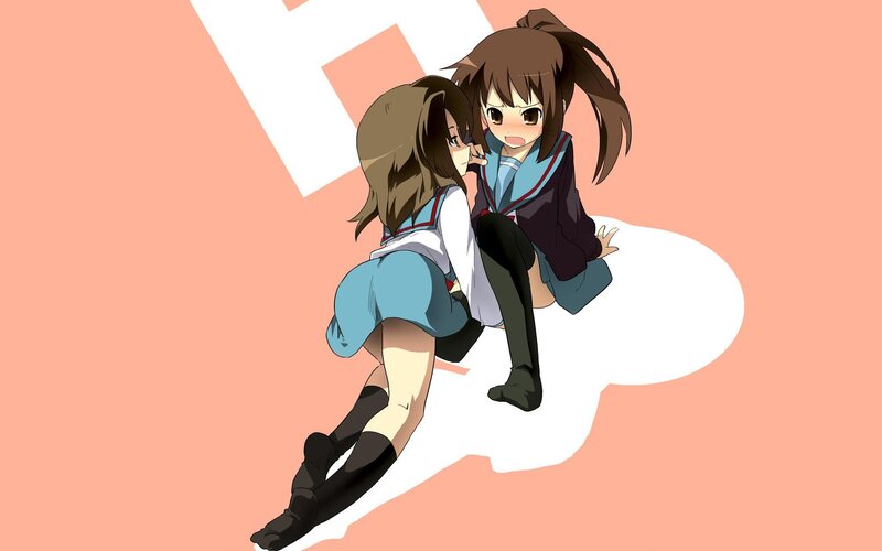 Two Girls in School Uniforms — Peach