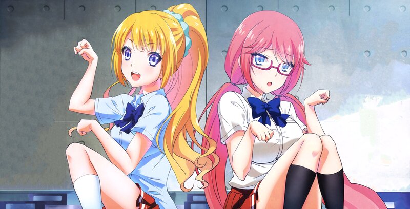 Two Girls in School Uniforms — Pink, Playful, Anime, School Uniform, Glasses