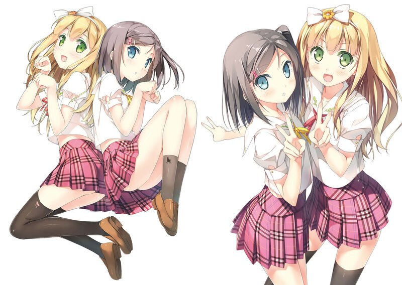 Two Girls in School Uniforms — Pink, Playful, Anime, School Uniform