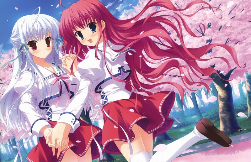 Two Girls in School Uniforms — Pink, Serene, Spring