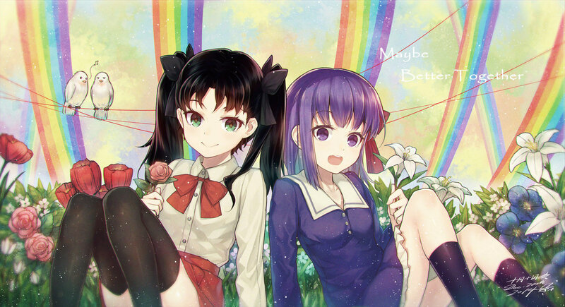 Two Girls in School Uniforms — Purple, Cheerful