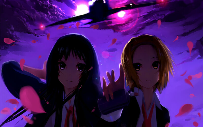 Two Girls in School Uniforms — Purple, Dramatic