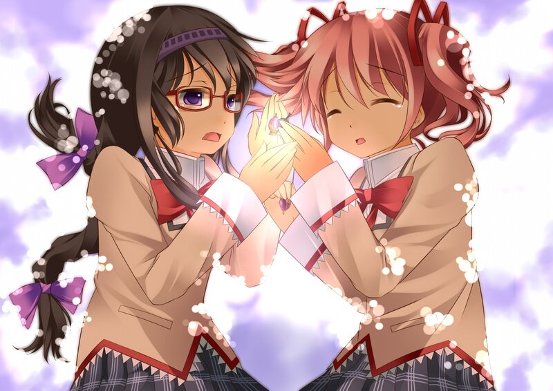 Two Girls in School Uniforms — Purple, Dreamy, Anime, School Uniform