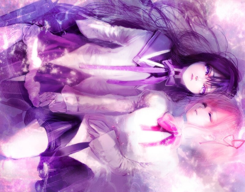 Two Girls in School Uniforms — Purple, Dreamy