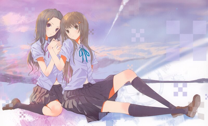 Two Girls in School Uniforms — Purple, Serene, Sunset, Anime