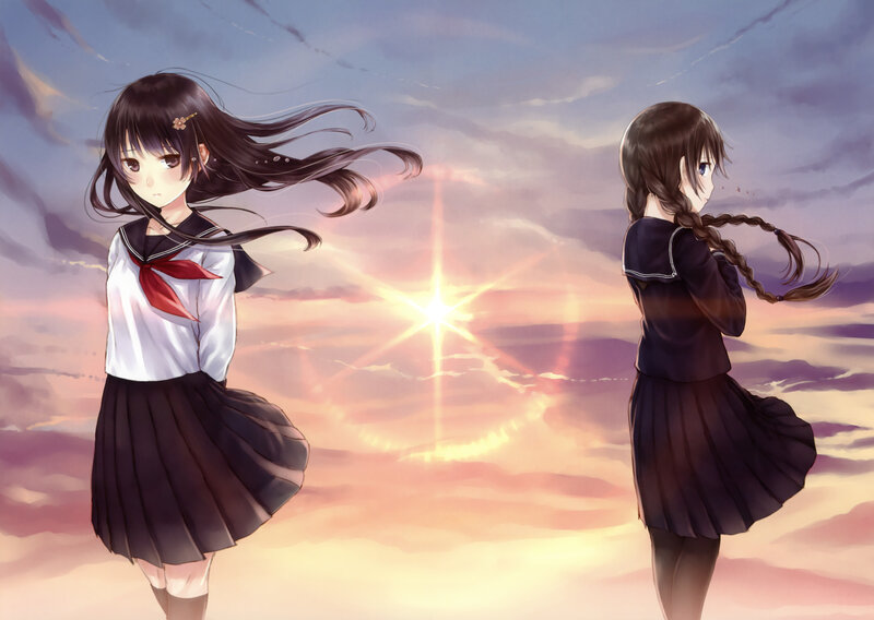 Two Girls in School Uniforms — Purple
