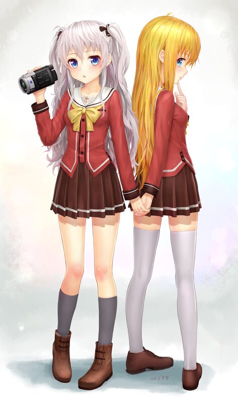 Two Girls in School Uniforms — Red, Calm, Anime