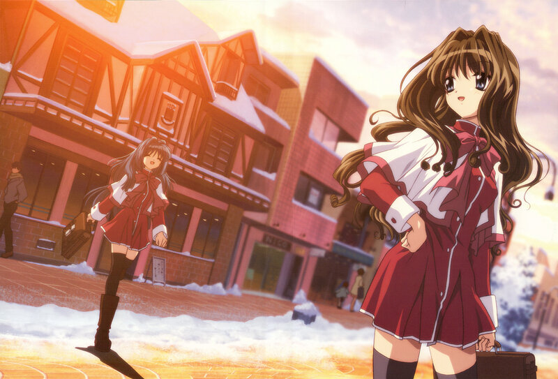 Two Girls in School Uniforms — Red, Calm