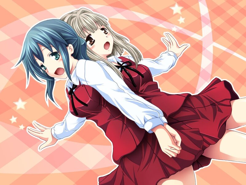 Two Girls in School Uniforms — Red, Dynamic