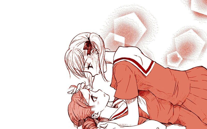 Two Girls in School Uniforms — Red, Intimate, Manga, School Uniform