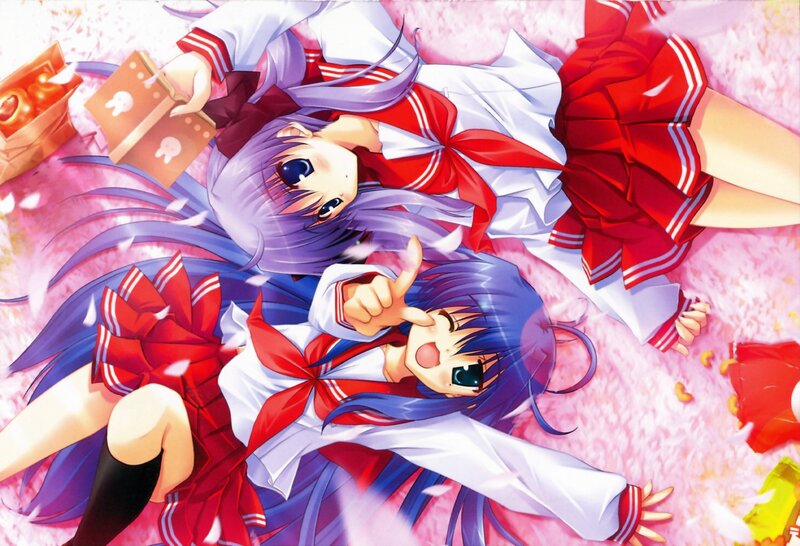 Two Girls in School Uniforms — Red, Playful, Spring