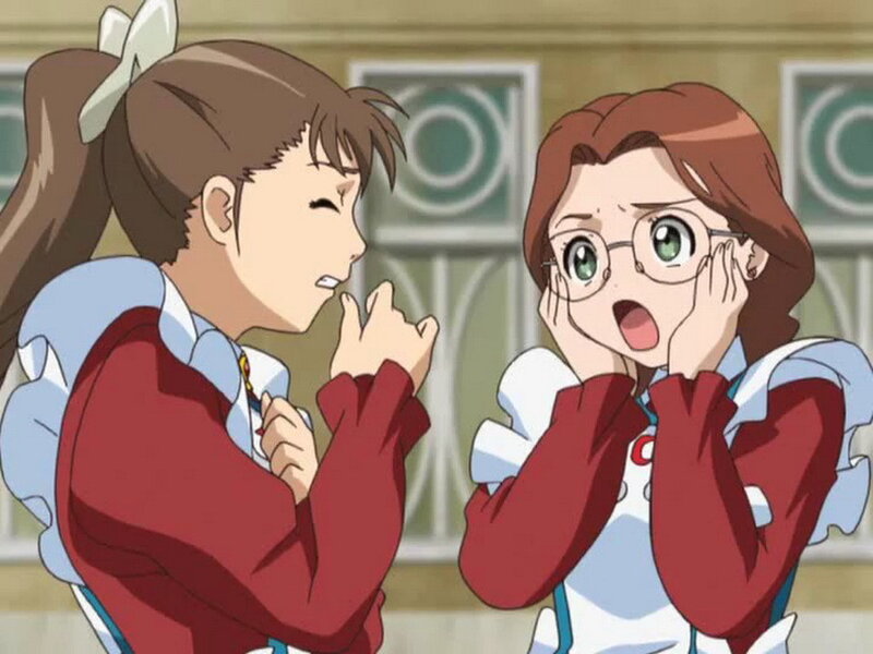 Two Girls in School Uniforms — Red, Surprised