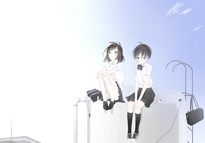 Two Girls in School Uniforms — White, Calm, Afternoon