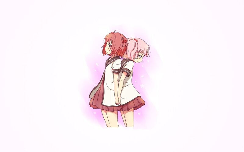 Two Girls in School Uniforms — White, Calm, Anime, School Uniform, Back-to-back