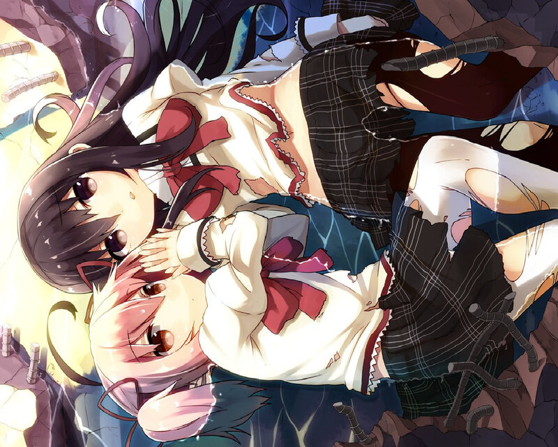 Two Girls in School Uniforms — White, Dramatic