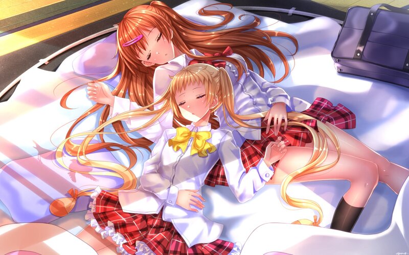 Two Girls in School Uniforms — White, Peaceful