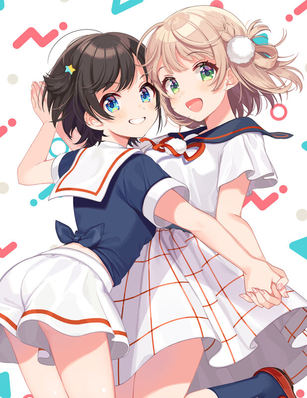 Two Girls in School Uniforms — White, Playful, Anime, School Uniforms