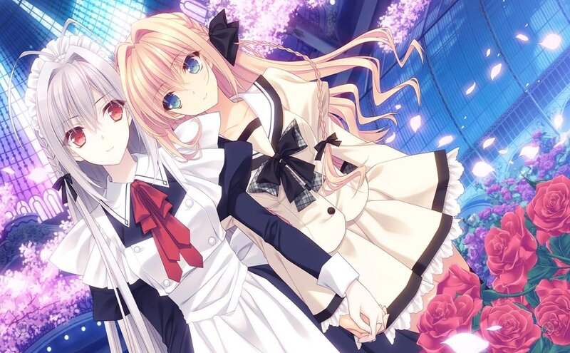 Two Girls in School Uniforms — White, Romantic