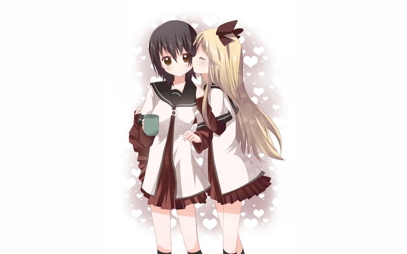 Two Girls in School Uniforms — White, Sweet
