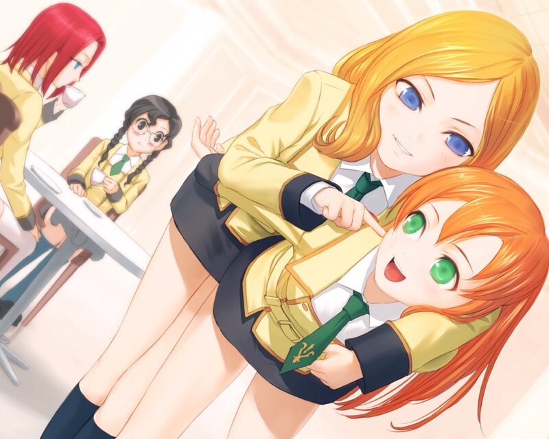 Two Girls in School Uniforms — Yellow, Playful