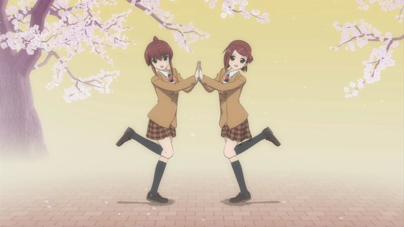 Two Girls in School Uniforms — Yellow, Serene, Spring, Anime