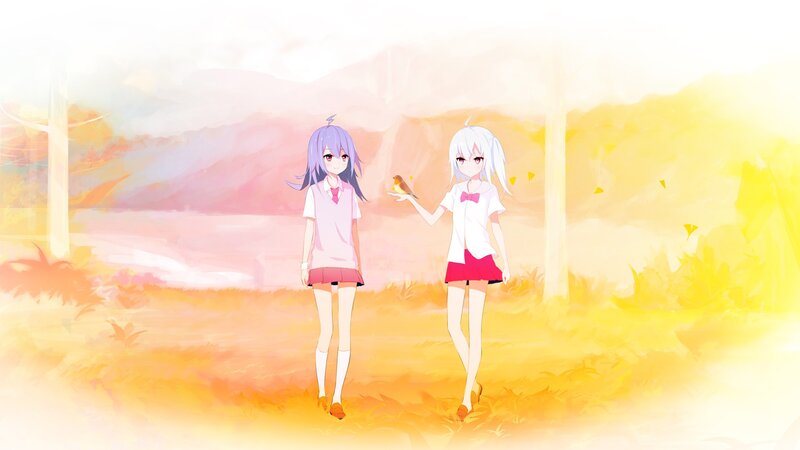 Two Girls in School Uniforms — Yellow, Serene, Sunset