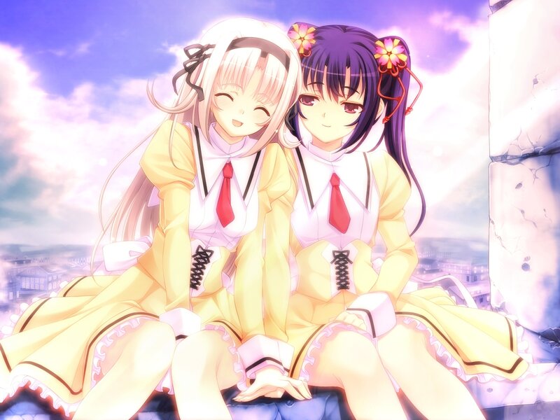 Two Girls in School Uniforms — Yellow, Serene