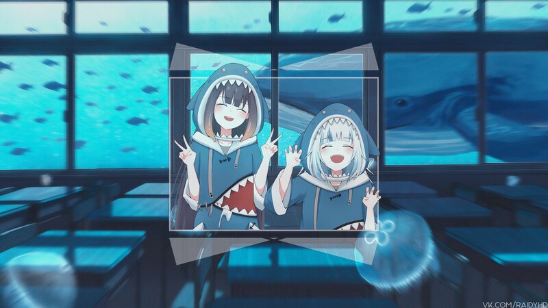 Two Girls in Shark Costumes
