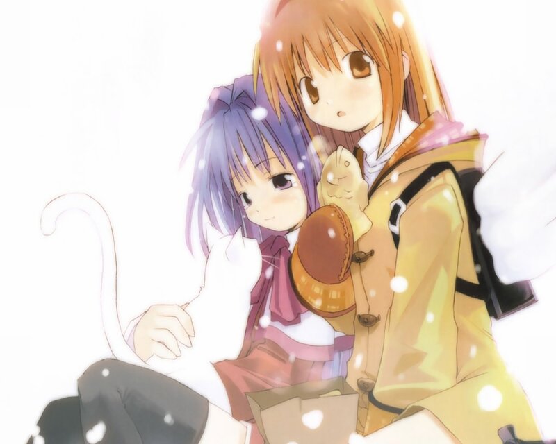 Two Girls in Snow — White, Calm, Winter, Anime