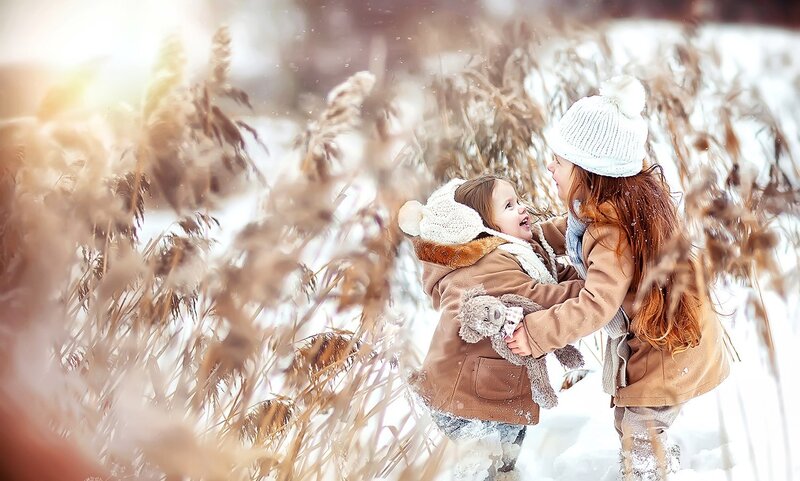 Two Girls in Snow — White, Playful