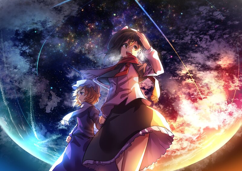 Two Girls in Space — Purple, Dramatic, Night, Anime