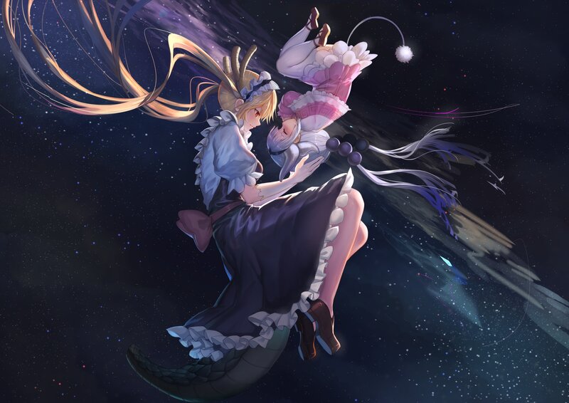 Two Girls in Space — Purple, Serene, Night